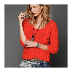 Free People Fluff Sweater In Wildfire $108 Bust:44" Wool Mohair Beautiful
